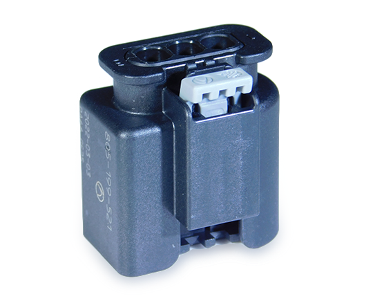 Hirschmann 805-199-521 black three-way SealStar 2.8 connector housing with gray latch